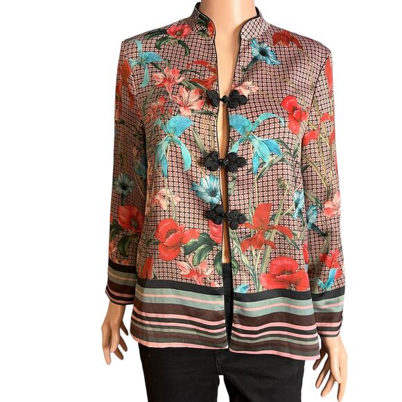 Zara Woman Asian Inspired Kimono Jacket Small Floral Quiet Luxury Silky Preppy - Picture 1 of 6